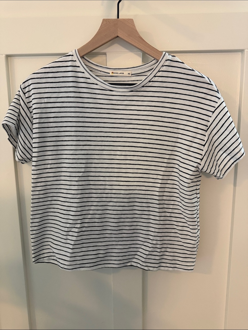 Marine Layer White and Black Striped Short Sleeve Tee